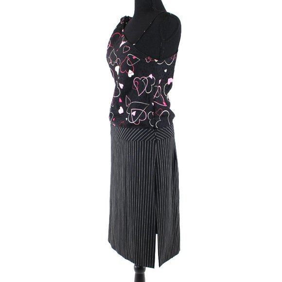 Moschino Sleeveless Heart Stripe Design Mini Dress 42 Tie Shoulder Silk Wool M - Picture 4 of 8